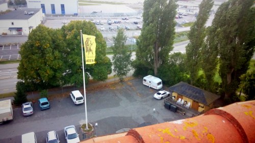 View from the hotel roof. In the background is the airport, and to the right is Camile's "mini hotel"